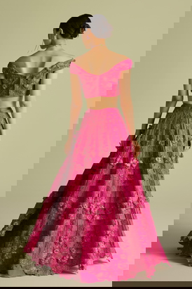 Fuchsia Cutwork And 3D Applique Lehenga