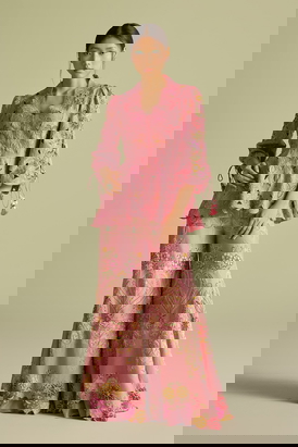 Pink Contrast Cordwork And Beadwork Sharara Pants