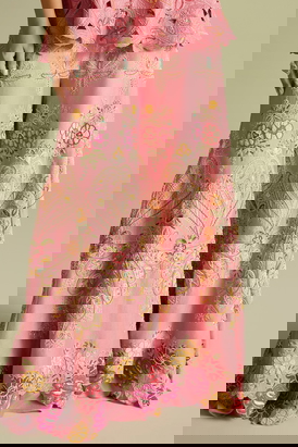 Pink Contrast Cordwork And Beadwork Sharara Pants