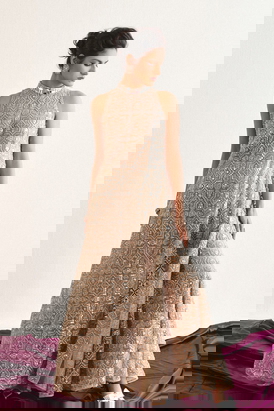 Hi Neck Long Sleeveless Dress With Slits