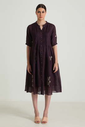 Pleated Dress in Gauze Linen