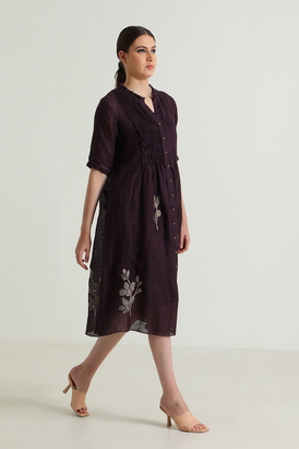 Pleated Dress in Gauze Linen