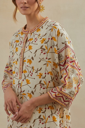 Beige Yellow & Rust Kurta
