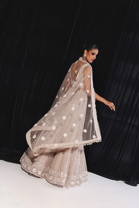 Solitaire Floral Mirrorwork Slip On Cape With Border