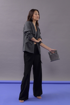 Grey Oversized Blazer Set 