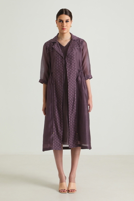 Lavender Solid Jacket In Stripe Organza and Plain Silk Chanderi Dress