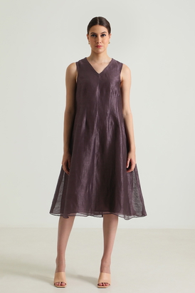 Lavender Solid Jacket In Stripe Organza and Plain Silk Chanderi Dress