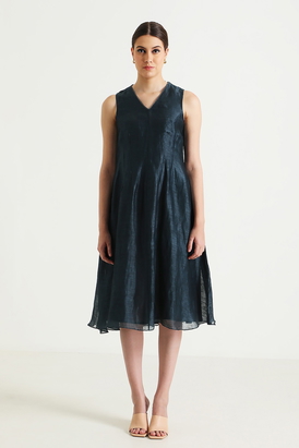Indigo Printed Organza Jacket with Silk Chanderi Dress