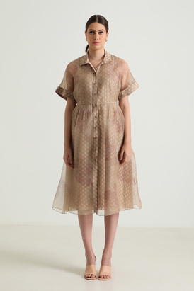 Printed Organza Jacket with Brocade Dress