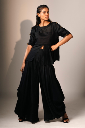 One Side Pleat Detail Top With Harrem Pants