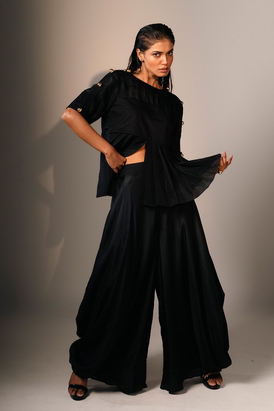 One Side Pleat Detail Top With Harrem Pants