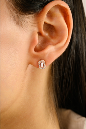White CZ Rose Gold Stud Earrings