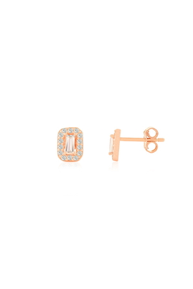White CZ Rose Gold Stud Earrings
