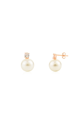 Rose Gold White CZ with Pearl Drop Earrings