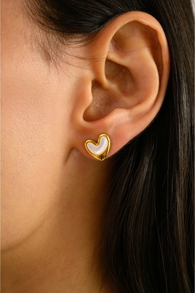 Yellow Gold Heart Enamel Stud Earrings