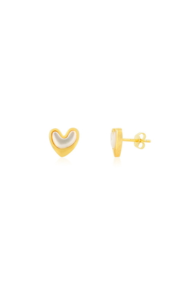 Yellow Gold Heart Enamel Stud Earrings