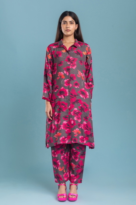 Grey Hiibiscus Kurta Sets