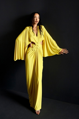Batwing Sleeve Cutout Gown