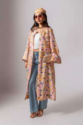 Linen Digital Print White Kali Jacket
