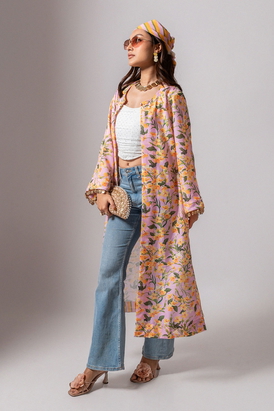 Linen Digital Print White Kali Jacket