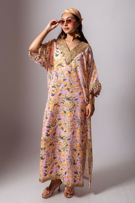 Linen Digital Print Blush Kaftan Dress