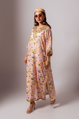 Linen Digital Print Blush Kaftan Dress