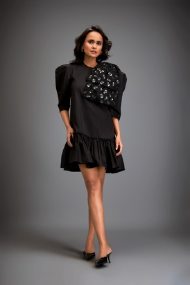 Metallic Applique Detailing Mini-Dress