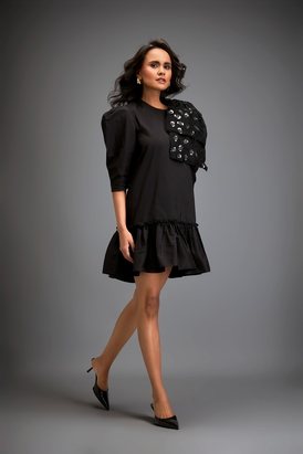 Metallic Applique Detailing Mini-Dress