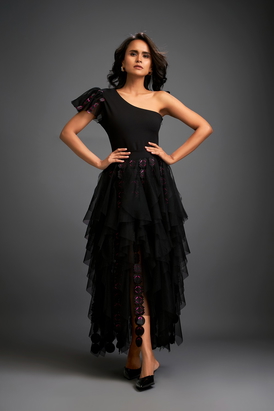 Tiered Tulle Skirt With Geometric Detailing