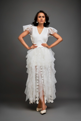 Fitted V-Neck Top With Skirt