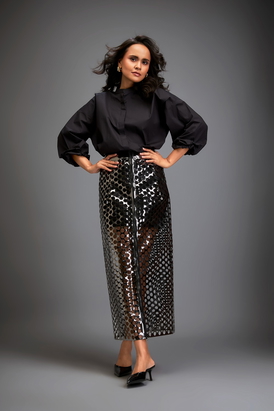 Metallic Gun Metal Skirt With Inner Skirt
