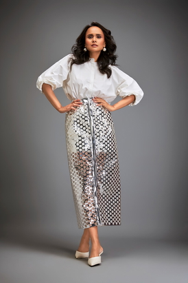 Metallic Silver Skirt With Inner Skirt
