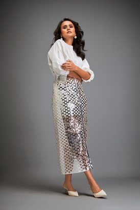 Metallic Silver Skirt With Inner Skirt