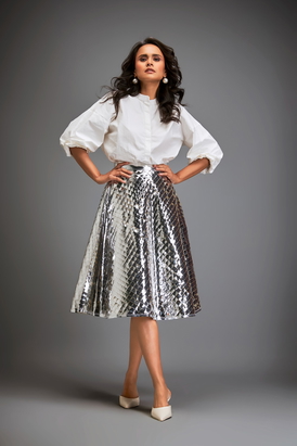Metallic 3-D Textured A-Line Skirt 
