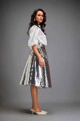 Metallic 3-D Textured A-Line Skirt 