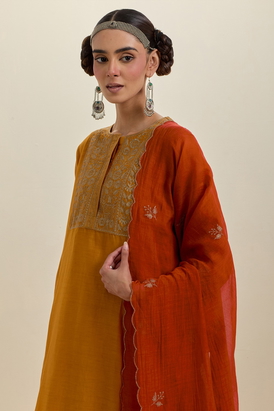 Orange Cotton Chanderi Dupatta