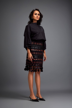 Skirt With Black And Orange Layered Geometric Cutouts