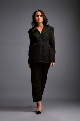 Semi-Sheer Geometric Cutout Jacket