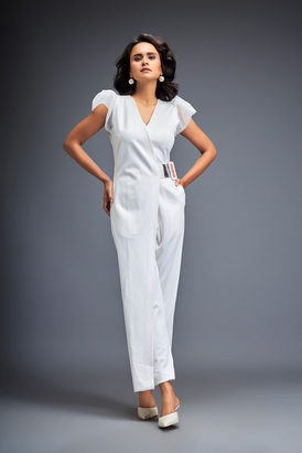 Jumpsuit With Tulle Shoulders And Neon Belt