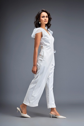 Jumpsuit With Tulle Shoulders And Neon Belt