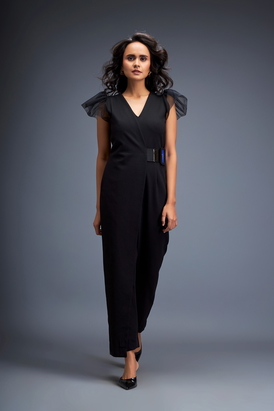 Jumpsuit With Tulle Shoulders And Neon Belt