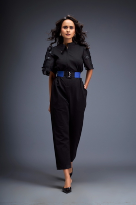 Jumpsuit With Puffed Sleeves And Dual Belt