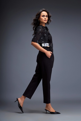 Jumpsuit With Puffed Sleeves And Dual Belt