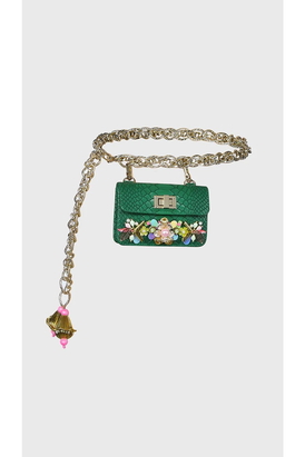 Green Chain-Link Embellished Belt Bag