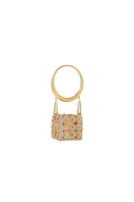 Gold Floral Mini Cube Bag