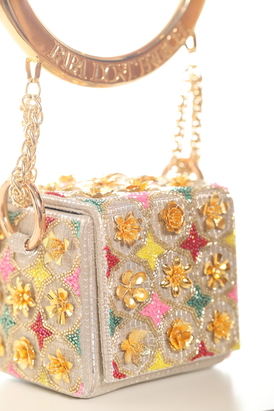 Gold Floral Mini Cube Bag