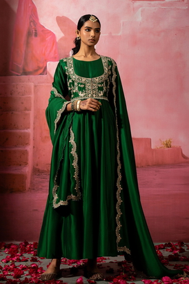 Green Jodha Jacket Anarkali Set