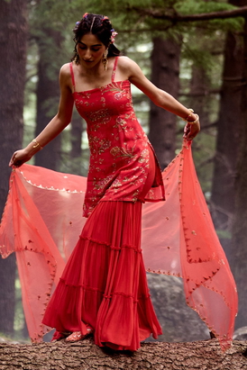Red Floral Print Kurta