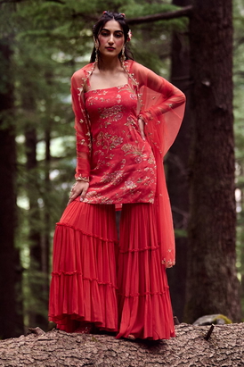 Red Floral Print Kurta