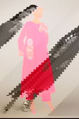 Pink Straight Kurta Pant Set